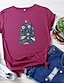 billige T-shirts-Dame T skjorte Tegneserie Trykt mønster Rund hals Grunnleggende Topper 100 % bomull Hvit Svart Gul