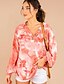 billige Hættetrøjer &amp; sweatshirts-Dame tunika Batikfarvet Langærmet Trykt mønster V-hals Basale Toppe Blå Rød Grøn