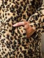 billige Pels og lær til damer-kvinners leopard fuskepelsfrakk langermet parkajakke utedress vinter varm glidelås med hettejakke med lomme khaki