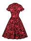 preiswerte Casual Kleider-Damen Schaukelkleid Knielanges Kleid Rote Kurzarm Blumen Frühling Sommer heiß Freizeit 2021 S M L XL XXL