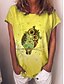 cheap T-Shirts-Women&#039;s T shirt Animal Print Round Neck Basic Tops Yellow Light Green