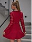 abordables Vestidos de Nochevieja-Mujer Vestido de una línea Mini vestido corto Rojo Manga Larga Color sólido Encaje Otoño Verano Escote en Pico Elegante Casual Manga de la linterna 2021 S M L