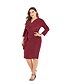 cheap Plus Size Dresses-Women&#039;s Sheath Dress Knee Length Dress Black Wine Long Sleeve Solid Color Ruched Fall V Neck Casual 2021 XL XXL 3XL 4XL 5XL
