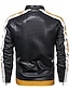 cheap Sale-Men&#039;s Color Block Basic Fall &amp; Winter Faux Leather Jacket Regular Daily Long Sleeve Faux Leather Coat Tops Black