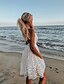 billige Lace Kjoler-Dame Festkjole Blonde kjole Hvit kjole Mini kjole Hvit Ermeløs Ren farge Kontrast blonder Sommer Vår Dyp V Romantikk Feriereise 2023 S M L XL