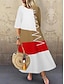cheap All Sale-Women&#039;s Swing Dress Maxi long Dress Gray Khaki White Red Half Sleeve Color Block Patchwork Summer Round Neck Hot Casual 2021 M L XL XXL 3XL 4XL 5XL / Cotton / Cotton