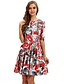 baratos Christmas Dresses-Mulheres Vestido A Line Vestido no Joelho Branco Vermelho Verde Manga 3/4 Animal Estampado Outono Decote Redondo Casual 2021 S M L XL