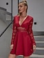 cheap Party Dresses-Women&#039;s A Line Dress Short Mini Dress Red Long Sleeve Solid Color Lace Fall Summer V Neck Elegant Casual Lantern Sleeve 2021 S M L