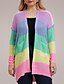 cheap Plus Size Sweaters-Women&#039;s Sweater Coat Fall &amp; Winter Daily Regular Coat Loose Basic Jacket Long Sleeve Patchwork Striped Rainbow Black
