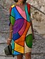 cheap Casual Dresses-Women&#039;s Knee Length Dress Shift Dress Blue Rainbow Half Sleeve Print Color Block Abstract V Neck Spring Summer Casual 2022 Loose M L XL XXL 3XL