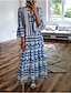 cheap Boho Dresses-Women&#039;s Swing Dress Maxi long Dress Light Blue 3/4 Length Sleeve Geometric Print Summer V Neck Hot Casual Boho Holiday Flare Cuff Sleeve Loose 2021 S M L XL XXL 3XL