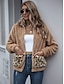 cheap Furs &amp; Leathers-Women&#039;s Teddy Coat Fall &amp; Winter Daily Regular Coat Regular Fit Basic Jacket Long Sleeve Patchwork Leopard Print Khaki