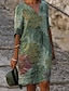 abordables Dresses-Femme Robe Droite Robe Longueur Genou Vert Demi Manches Feuille Imprimé Printemps Eté Col en V chaud Simple robes de vacances Ample 2021 M L XL XXL 3XL