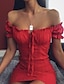 billige Minikjoler-Dame Mini kjole Ferie kjole Kappe Kjole Rød Ren farve Kortærmet Sommer Forår Patchwork Sexet Skulderfri Tynd 2023 S M L XL
