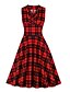 cheap Casual Dresses-Women&#039;s A Line Dress Knee Length Dress Red Sleeveless Plaid Ruched Summer V Neck Casual 2021 S M L XL XXL