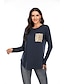 cheap Sweaters &amp; Cardigans-Women&#039;s Blouse Shirt Solid Colored Leopard Cheetah Print Long Sleeve Pocket Round Neck Tops Cotton Basic Basic Top Black Blue Army Green