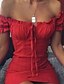 abordables Vestidos Mini-Mujer Mini vestido vestido de fiesta Vestido tubo Rojo Color puro Manga Corta Verano Primavera Retazos Sensual Hombros Caídos Delgado 2023 S M L XL
