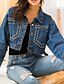 economico Giacche da Donna-Per donna Tinta unita Autunno inverno Giacca di jeans Corto Quotidiano Manica lunga Jeans Cappotto Top Azzurro