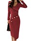 cheap Casual Dresses-Women&#039;s Sheath Dress Knee Length Dress Blue Khaki White Black Red Long Sleeve Solid Color Ruched Button Fall Winter V Neck Hot Casual Sexy Going out Slim 2021 S M L XL