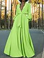 cheap Elegant Dresses-Women&#039;s A Line Dress Maxi long Dress Green Long Sleeve Solid Colored Deep V Streetwear S M L XL XXL