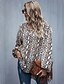 cheap Tops &amp; Blouses-Women&#039;s Blouse Shirt Leopard Cheetah Print Long Sleeve Pleated Patchwork Print V Neck Basic Tops Khaki