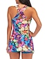 cheap Tankini-Women&#039;s Tankini Swimsuit Slim Print Blue Swimwear Padded Strap Bathing Suits Sexy