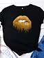 abordables T-shirts-T-shirt Femme Quotidien Fin de semaine Bouche Manches Courtes Imprimé Col Rond basique Blanche Noir Jaune Hauts Standard 100% Coton