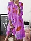 cheap Casual Dresses-Women&#039;s Swing Dress Knee Length Dress White Purple Yellow Light Blue 3/4 Length Sleeve Print Patchwork Print Summer Round Neck Casual Boho 2021 S M L XL XXL 3XL 4XL