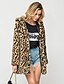 cheap Furs &amp; Leathers-womens leopard faux fur coat long sleeve parka jacket outwear winter warm zip up hooded overcoat with pocket khaki