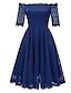 cheap Bodycon Dresses-Women&#039;s A Line Dress Knee Length Dress Wine Navy Blue Half Sleeve Solid Color Lace Patchwork Summer Off Shoulder Sexy 2021 S M L XL XXL
