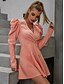 cheap Party Dresses-Women&#039;s A Line Dress Short Mini Dress Orange Long Sleeve Solid Color Zipper Fall Summer V Neck Elegant Sexy Puff Sleeve 2021 S M L