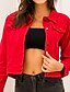 economico Giacche da Donna-Per donna Tinta unita Essenziale Autunno inverno Giacca di jeans Standard Quotidiano Manica lunga Cotone Cappotto Top Rosso