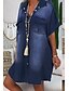 cheap Plus Size Dresses-Women&#039;s Denim Shirt Dress Knee Length Dress Blue Dusty Blue Light Blue Short Sleeve Summer V Neck Hot Casual 2021 S M L XL XXL 3XL / 100% Cotton / 100% Cotton