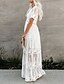 preiswerte Maxi-Kleider-Damen Schaukelkleid Maxikleid Weiß Kurzarm Blumen Bestickt Reißverschluss Spitze Sommer V-Ausschnitt Freizeit 2021 S M L XL