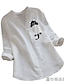 cheap Tops &amp; Blouses-Women&#039;s Blouse Shirt Long Sleeve Cat V Neck Print Basic Tops Regular Fit Cotton Yellow Gray Green