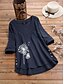 cheap Tops &amp; Blouses-Women&#039;s Blouse Shirt Floral Flower Long Sleeve Button Print V Neck Basic Tops Orange Navy Blue