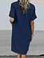 cheap Casual Dresses-Women&#039;s Denim Shirt Dress Knee Length Dress Blue Light Blue Short Sleeve Solid Color Button Summer Shirt Collar Casual Vintage Loose 2021 S M L XL XXL 3XL 4XL 5XL