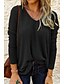 cheap Sweaters-Women&#039;s Plus Size Blouse Shirt Solid Colored Long Sleeve V Neck Basic Tops Black Blue Blushing Pink