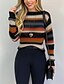 cheap Sweaters &amp; Cardigans-Women&#039;s Sweater Striped Color Block Basic Long Sleeve Sweater Cardigans Winter Crew Neck Round Neck Blushing Pink Khaki