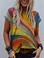 cheap T-Shirts-Women&#039;s Blouse Shirt Graphic Prints Round Neck Print Basic Tops Loose Yellow Green Rainbow