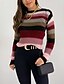 baratos Sweaters &amp; Cardigans-Mulheres Suéter Listrado Estampa Colorida Básico Manga Longa Casacos de malha Inverno Gola Redonda Decote Redondo Rosa Cáqui