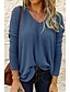 cheap Sweaters-Women&#039;s Plus Size Blouse Shirt Solid Colored Long Sleeve V Neck Basic Tops Black Blue Blushing Pink