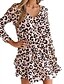 cheap Casual Dresses-Women&#039;s A Line Dress Short Mini Dress White Long Sleeve Leopard Ruffle Fall V Neck Casual 2021 S M L XL XXL 3XL