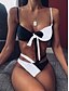 abordables Bikinis-Mujer Bikini 2 piezas Traje de baño Cruzado Bloques Negro Marrón Bañadores Trajes de baño nuevo Moda Sensual / Sujetador Acolchado / Playa