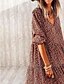 abordables Robes Décontracté-Femme Robe Évasée Robe mi-longue Marron Manches Longues Imprimé Imprimé Eté Col en V chaud Simple Bohème robes de vacances Ample 2021 S M L XL XXL 3XL