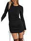 abordables Robes Pulls-Femme Robe Pull Robe courte courte Kaki Noir Manches Longues Cordon Automne Hiver Col Rond chaud Sexy 2021 S M L XL
