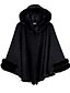 abordables Abrigos y Gabardinas de Mujer-capa poncho de invierno para mujer con ribete de piel sintética&amp;amp; forrado de vellón, negro