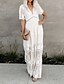 preiswerte Maxi-Kleider-Damen Schaukelkleid Maxikleid Weiß Kurzarm Blumen Bestickt Reißverschluss Spitze Sommer V-Ausschnitt Freizeit 2021 S M L XL