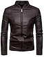 cheap Sale-Men&#039;s Faux Leather Jacket Spring &amp;  Fall Winter Daily Regular Coat Stand Collar Regular Fit Streetwear Jacket Long Sleeve Solid Colored Wine Camel Black
