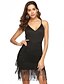 cheap Mini Dresses-Women&#039;s A Line Dress Short Mini Dress Black Sleeveless Solid Color Sequins Tassel Fringe Summer V Neck Hot Sexy 2021 S M L XL XXL
